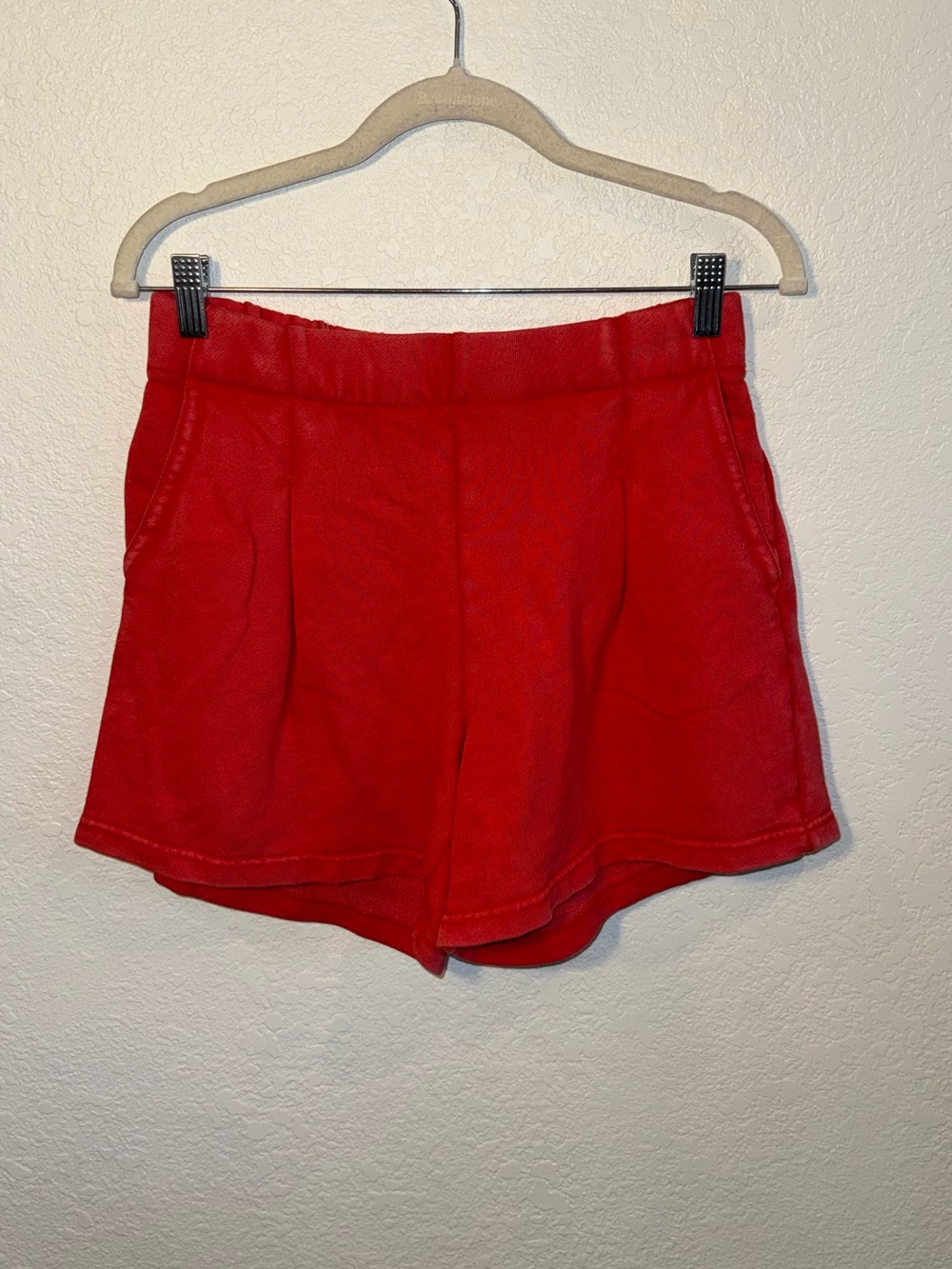 Aeri Red Casual Pull On Pleated Banded Waist Comfy Lounge Shorts High Waist S